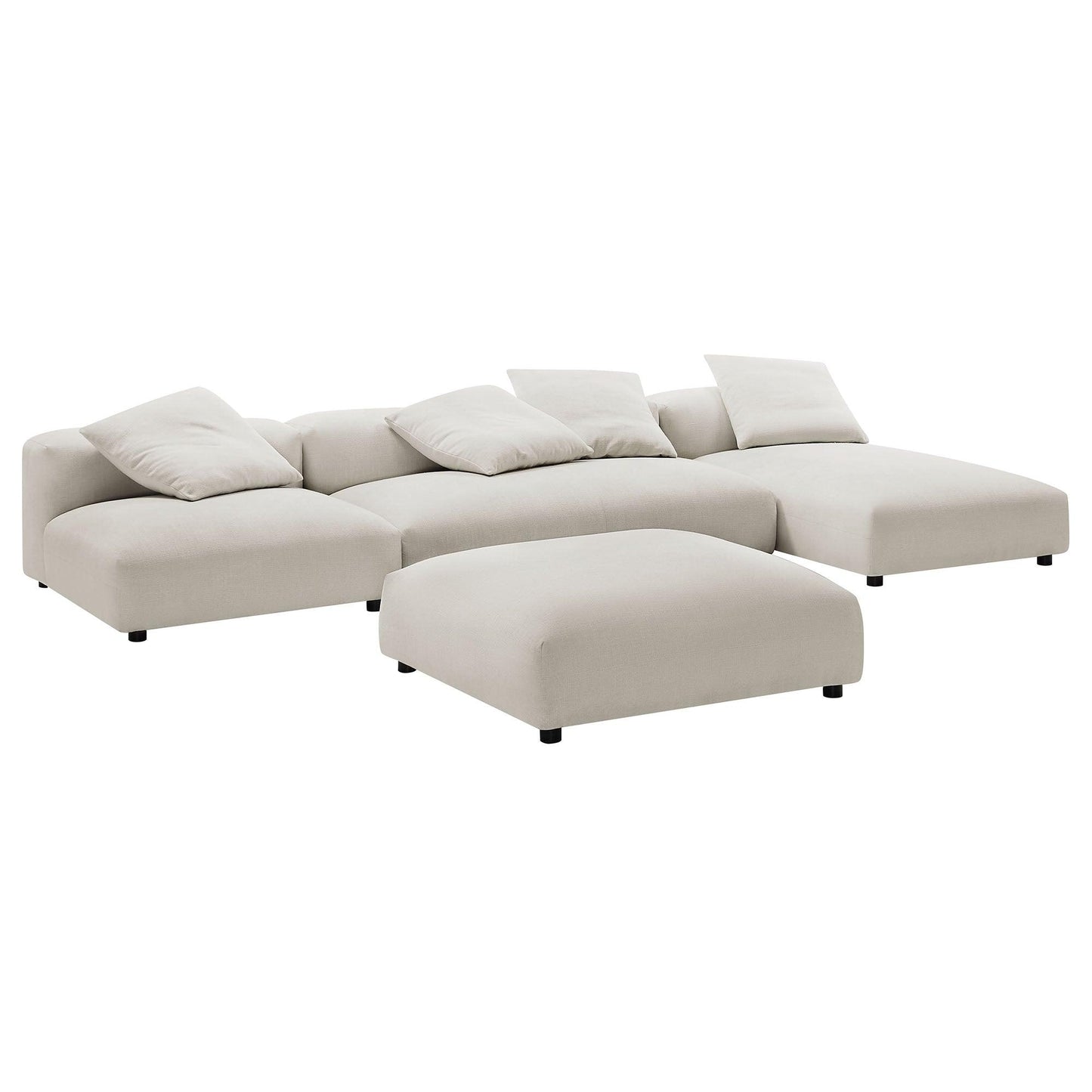 Modway Solace 4-Piece Modular Upholstered Fabric Sectional Sofa With Ottoman FredCo