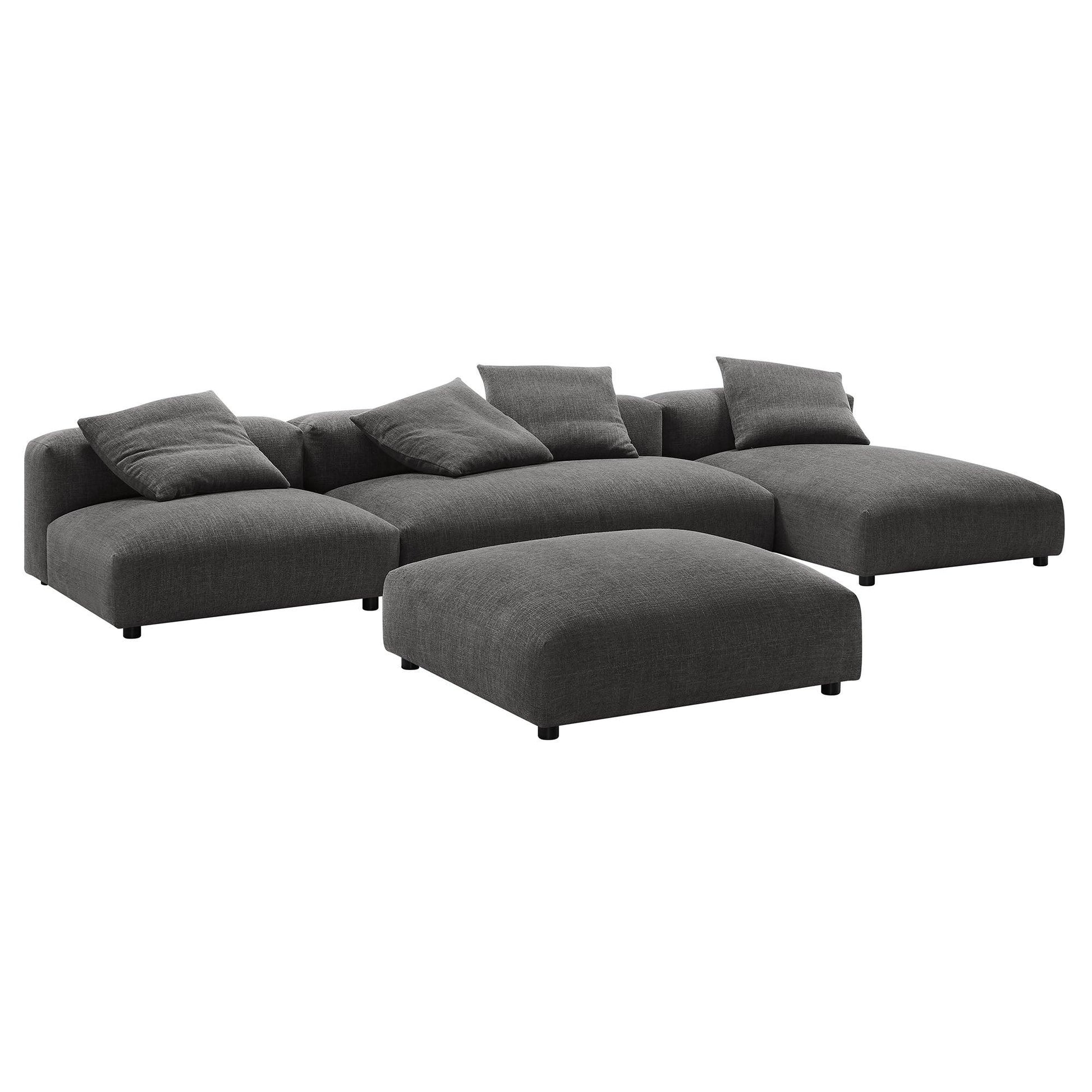 Modway Solace 4-Piece Modular Upholstered Fabric Sectional Sofa With Ottoman FredCo