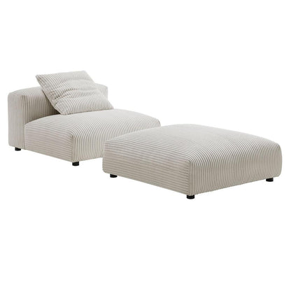 Modway Solace Modular Corduroy Upholstered Armless Chair and Ottoman Set FredCo