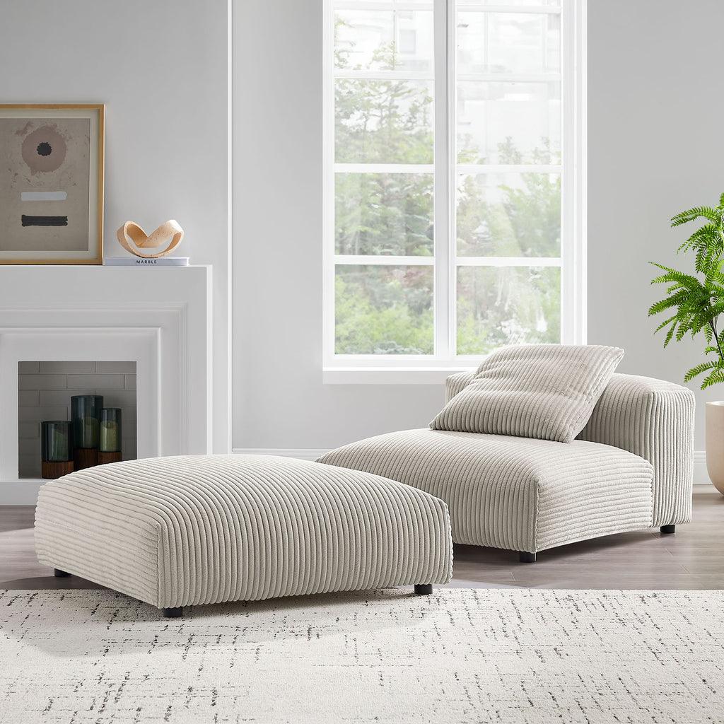 Modway Solace Modular Corduroy Upholstered Armless Chair and Ottoman Set FredCo