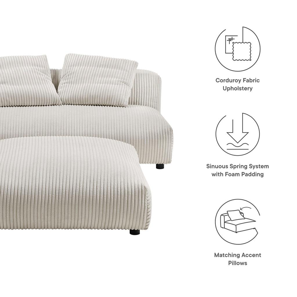 Modway Solace Modular Corduroy Upholstered Armless Loveseat and Ottoman Set FredCo