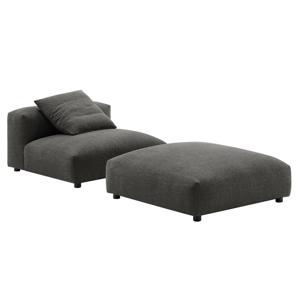 Modway Solace Modular Upholstered Fabric Armless Chair and Ottoman Set FredCo