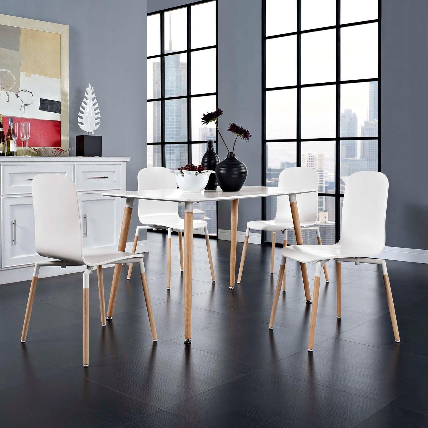 Modway Stack Dining Chairs and Table Wood Set of 5 FredCo