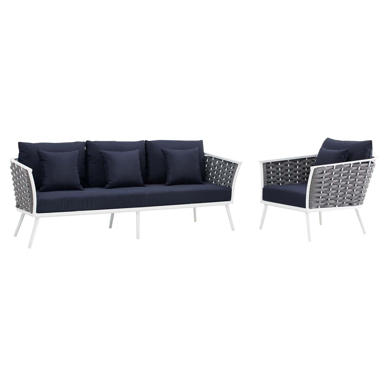 Modway Stance 2 Piece Outdoor Patio Aluminum Sectional Sofa Set FredCo