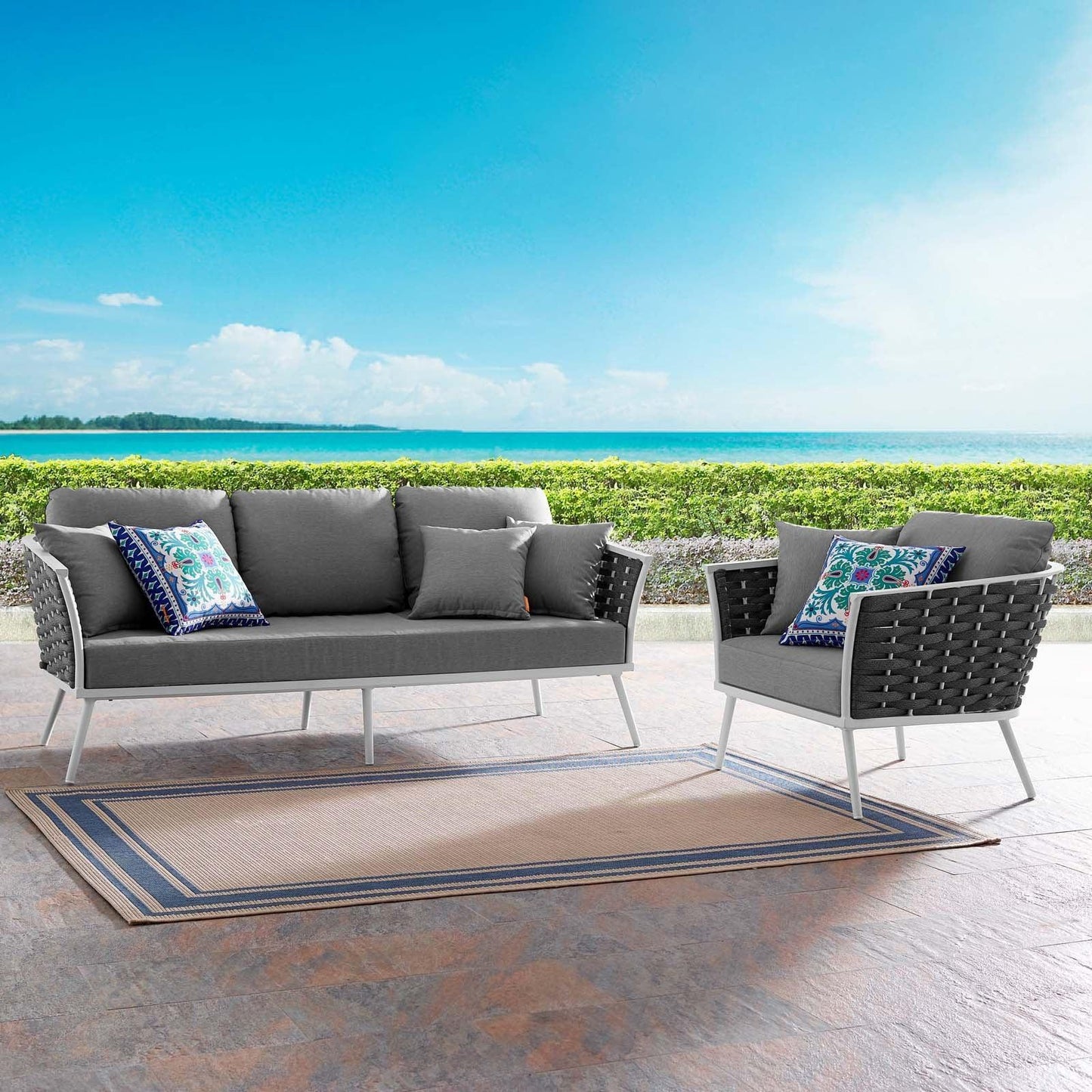 Modway Stance 2 Piece Outdoor Patio Aluminum Sectional Sofa Set FredCo