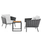 Modway Stance 3 Piece Outdoor Patio Aluminum Sectional Sofa Set FredCo