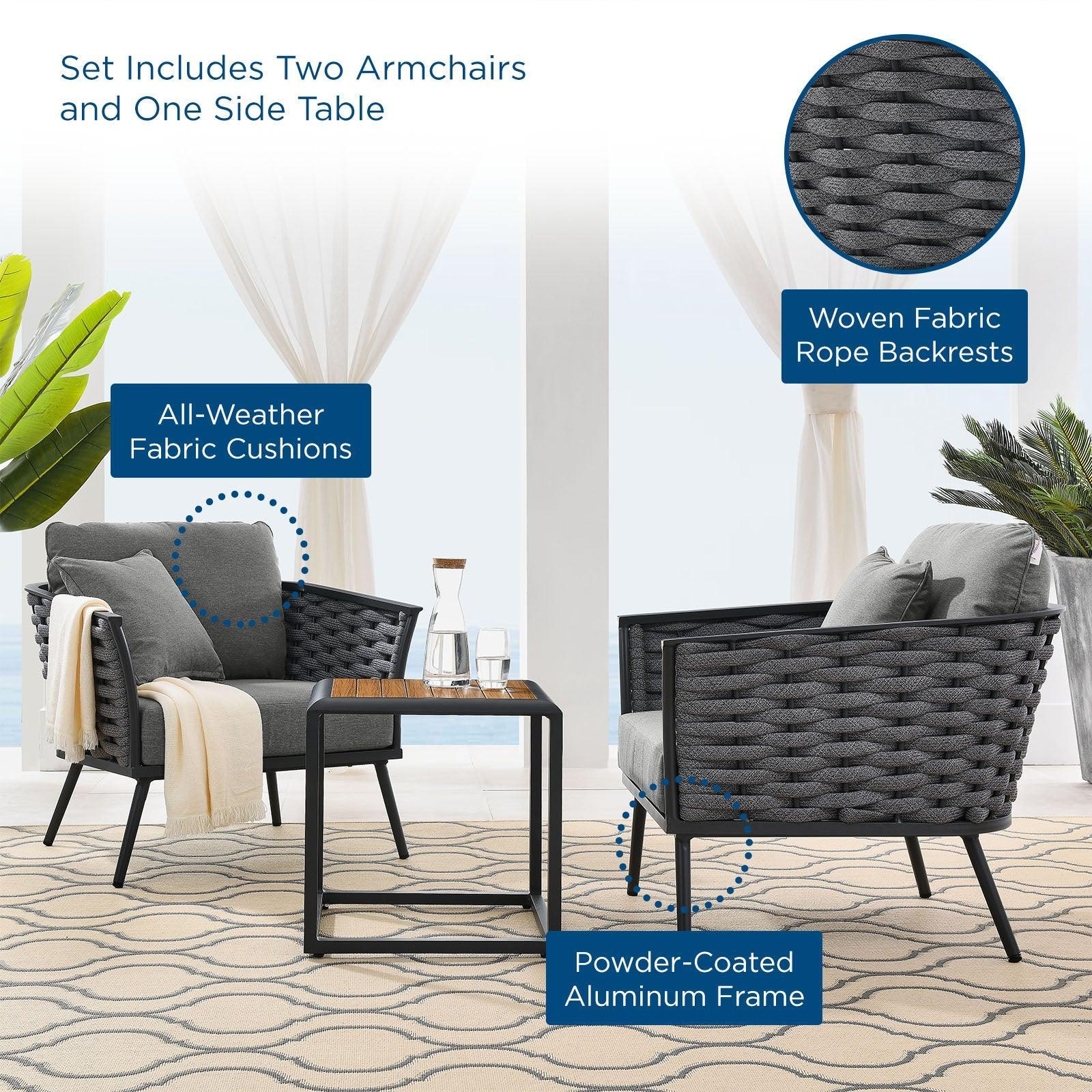 Modway Stance 3 Piece Outdoor Patio Aluminum Sectional Sofa Set FredCo