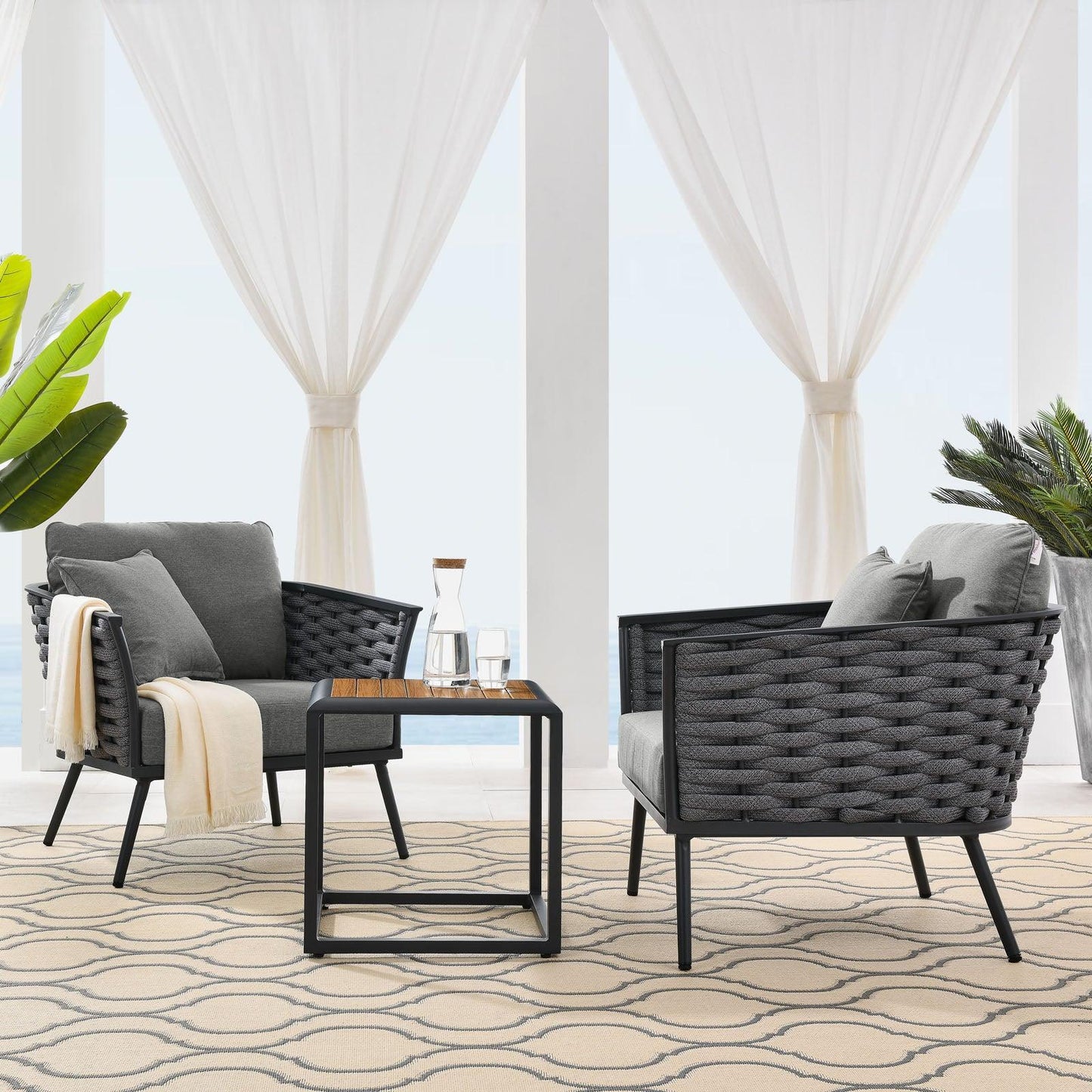 Modway Stance 3 Piece Outdoor Patio Aluminum Sectional Sofa Set FredCo
