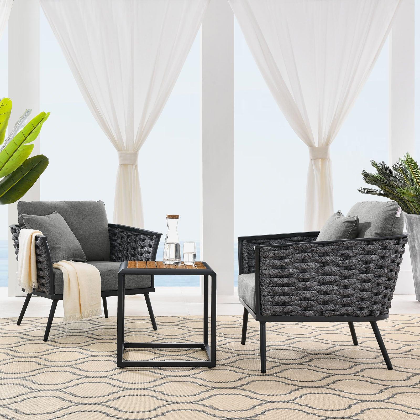 Modway Stance 3 Piece Outdoor Patio Aluminum Sectional Sofa Set FredCo