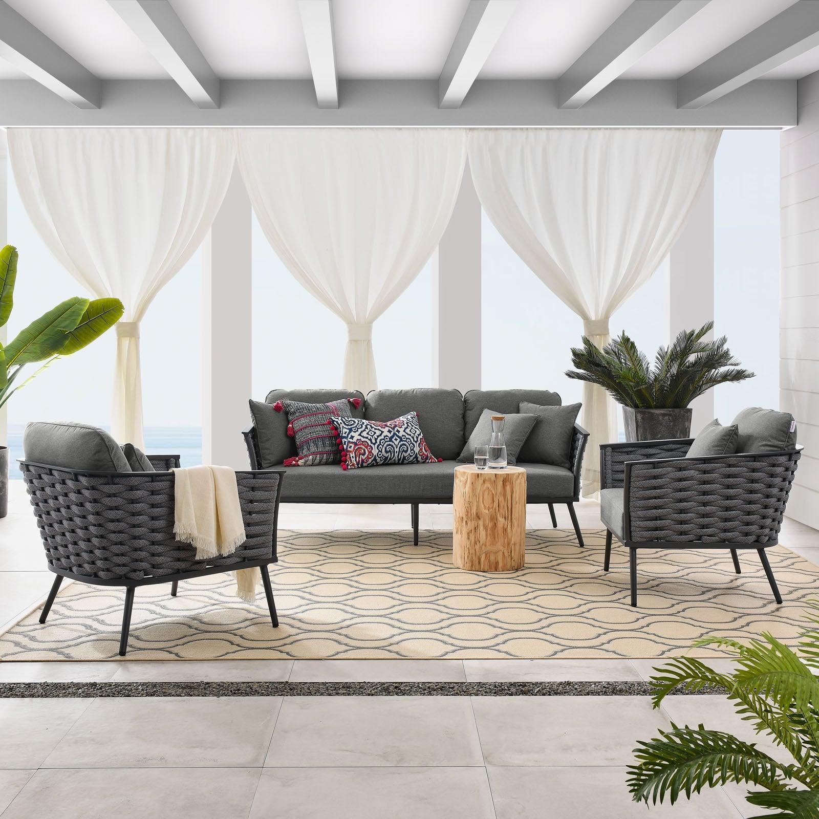 Modway Stance 3 Piece Outdoor Patio Aluminum Sectional Sofa Set, EEI-3165 FredCo