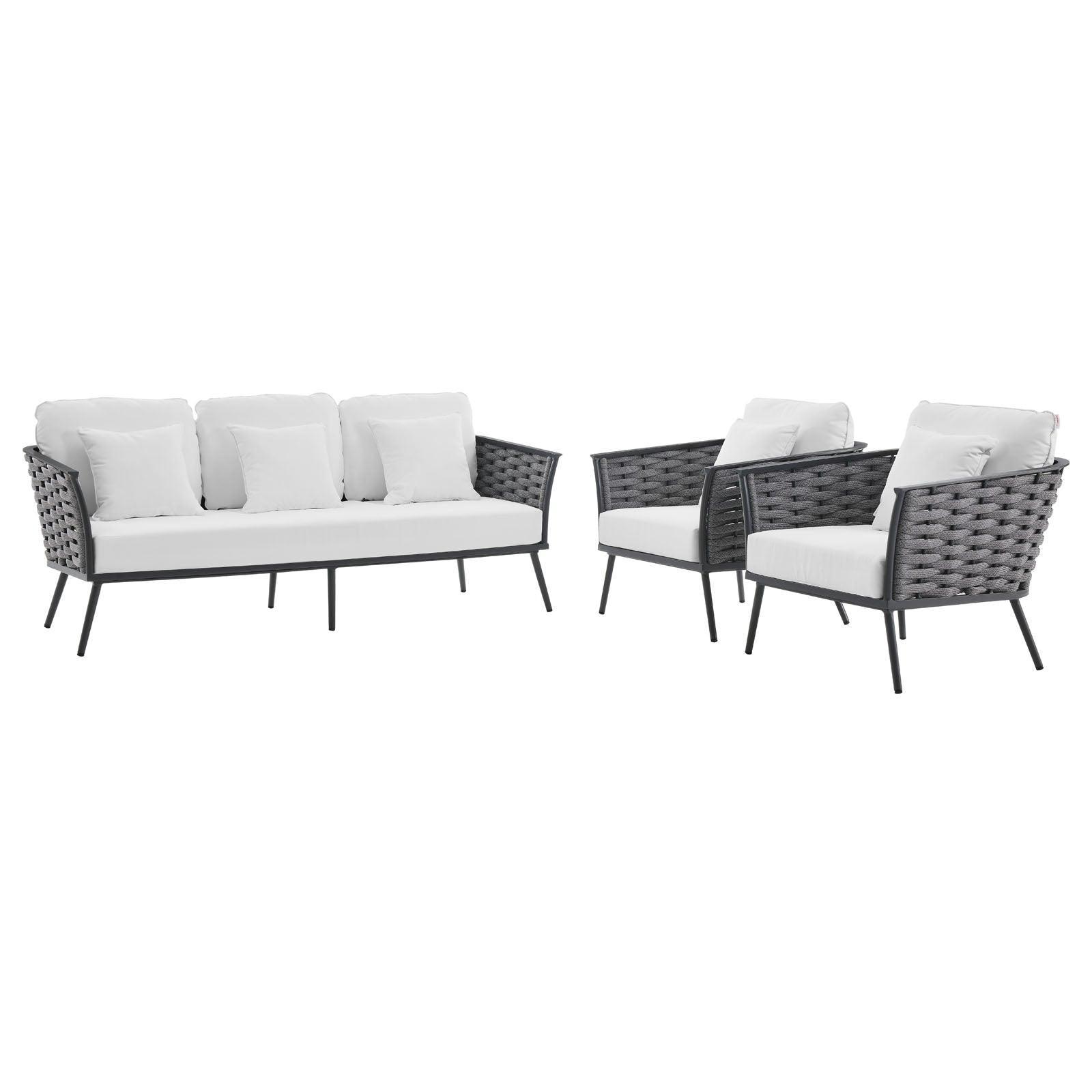 Modway Stance 3 Piece Outdoor Patio Aluminum Sectional Sofa Set, EEI-3165 FredCo