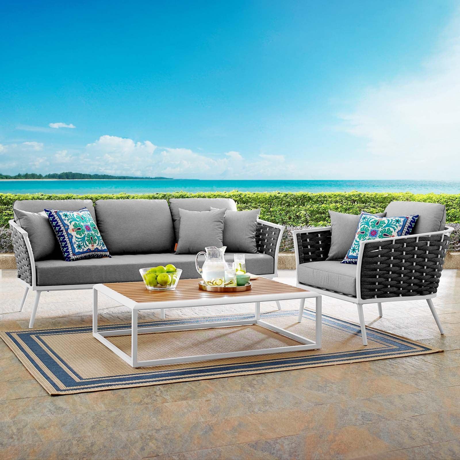 Modway Stance 3 Piece Outdoor Patio Aluminum Sectional Sofa Set, EEI-3166 FredCo