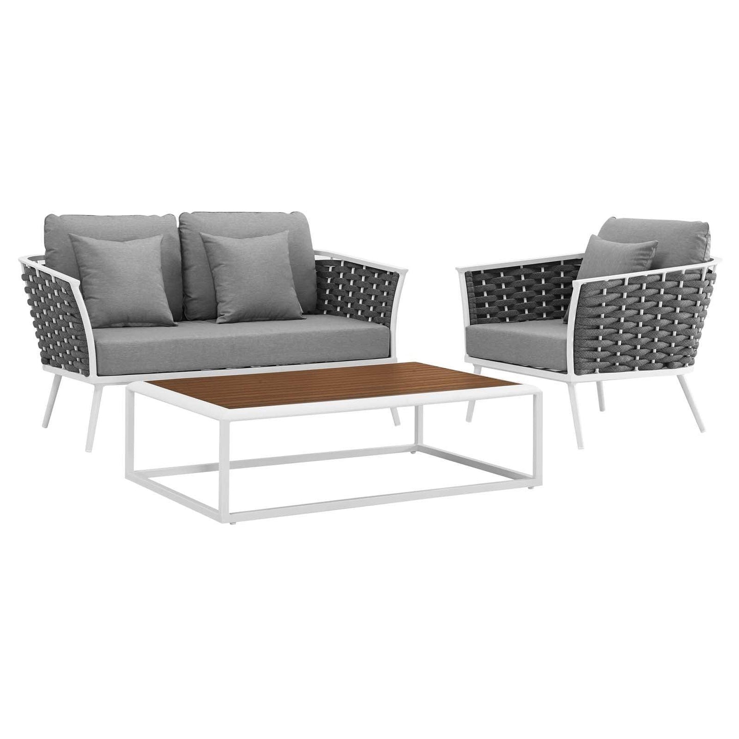 Modway Stance 3 Piece Outdoor Patio Aluminum Sectional Sofa Set, EEI-3171 FredCo