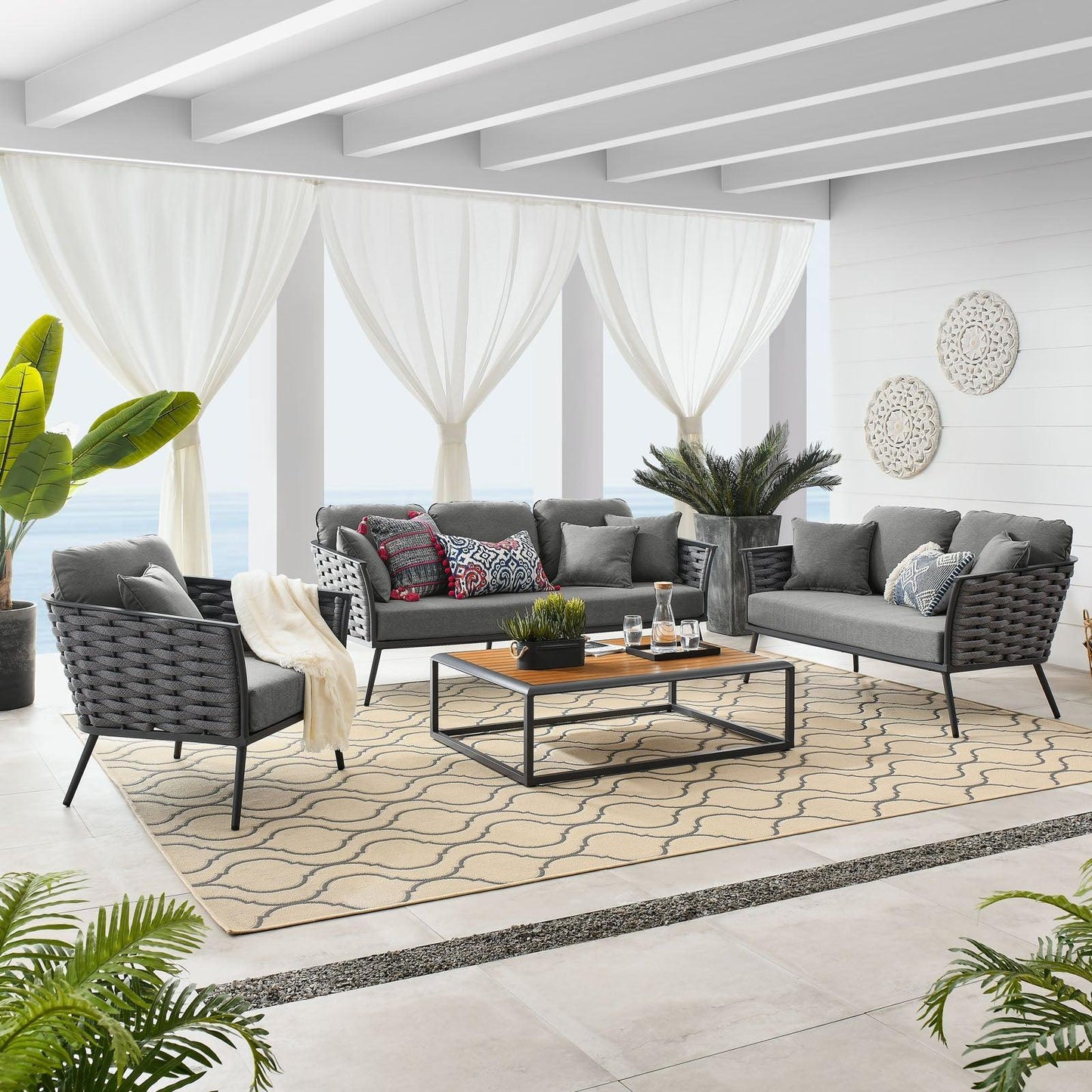 Modway Stance 4 Piece Outdoor Patio Aluminum Sectional Sofa Set FredCo