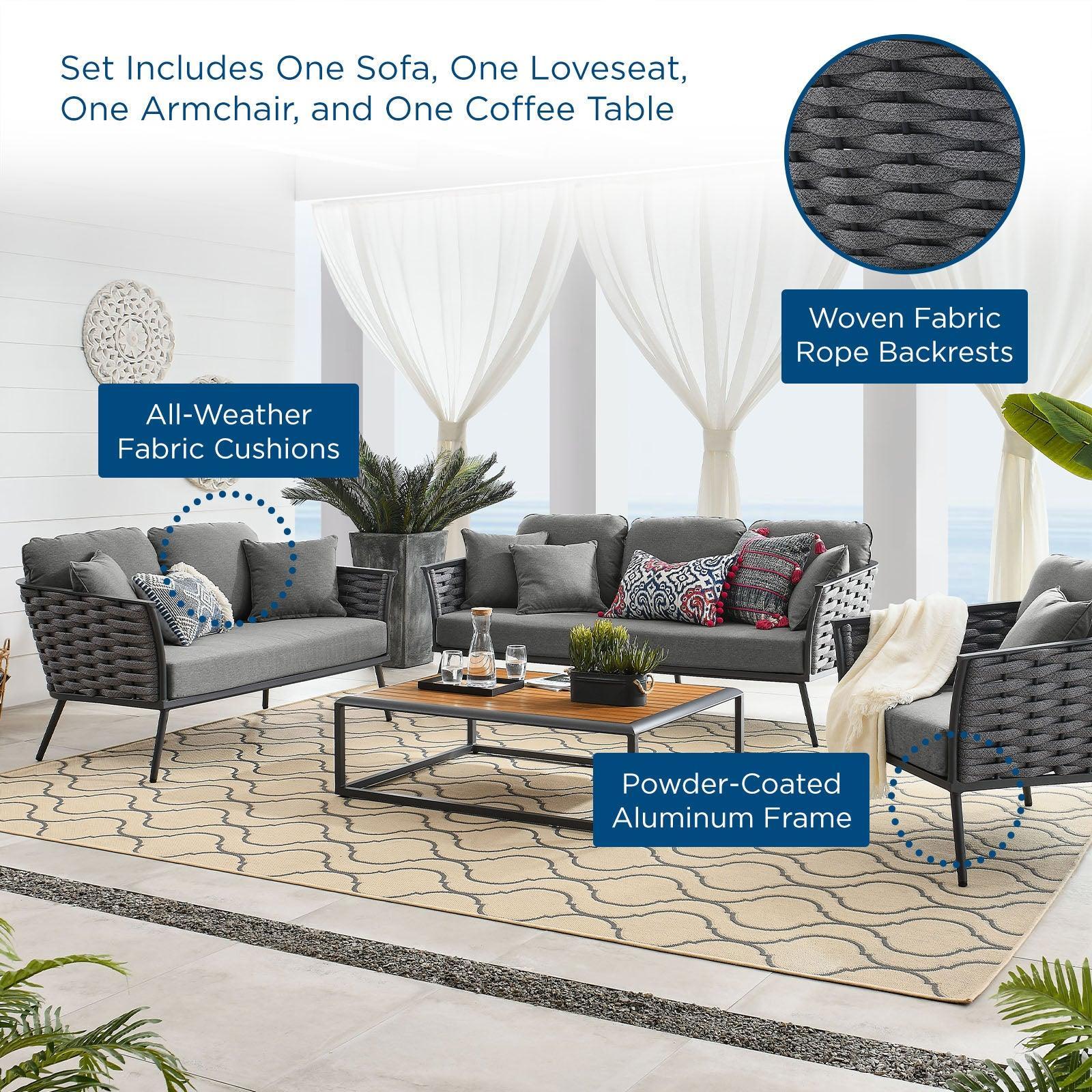 Modway Stance 4 Piece Outdoor Patio Aluminum Sectional Sofa Set FredCo