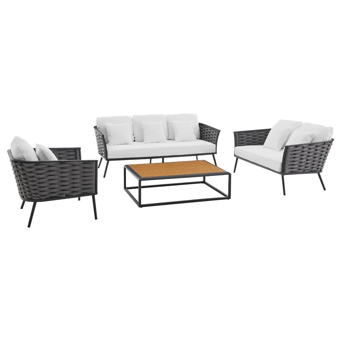 Modway Stance 4 Piece Outdoor Patio Aluminum Sectional Sofa Set FredCo