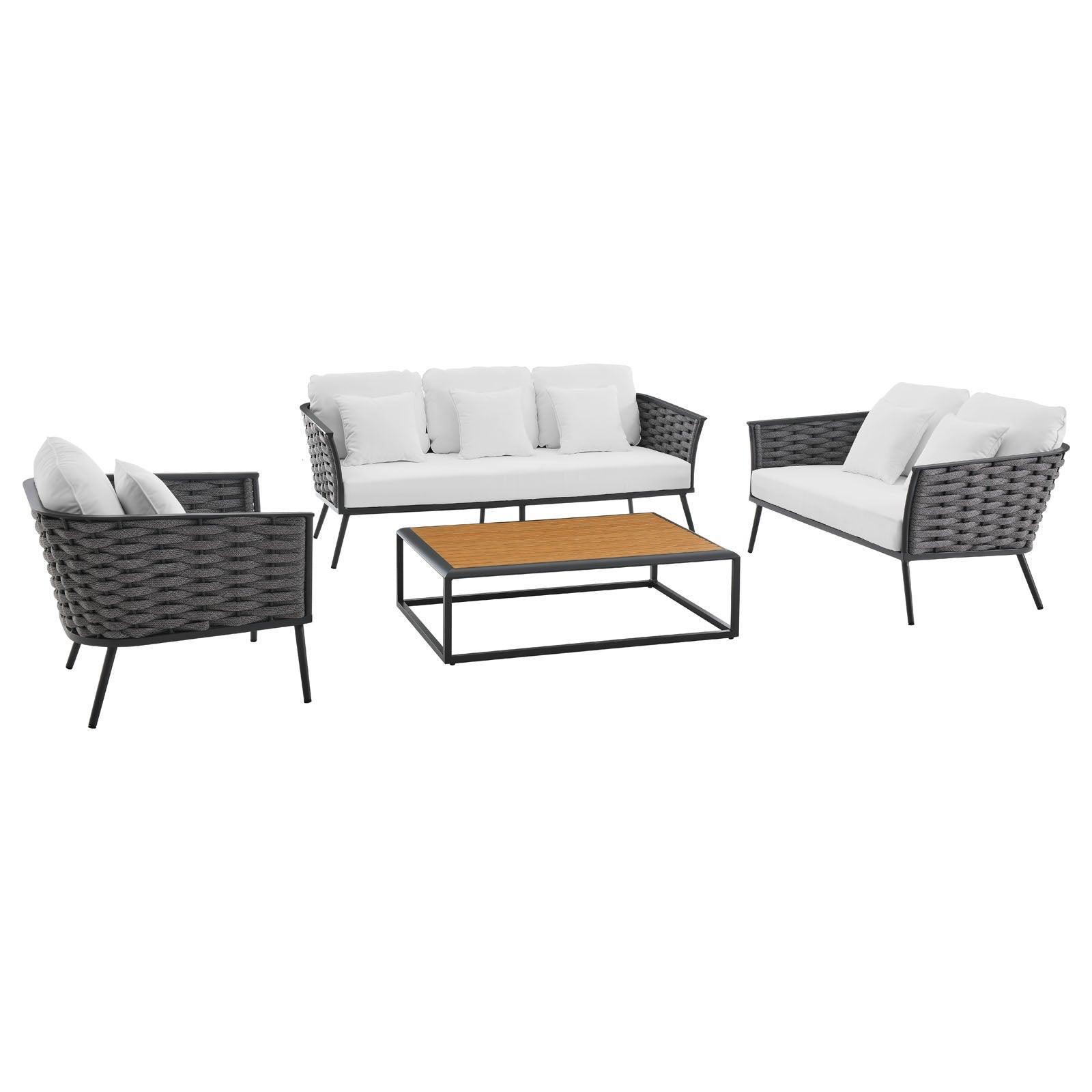 Modway Stance 4 Piece Outdoor Patio Aluminum Sectional Sofa Set FredCo