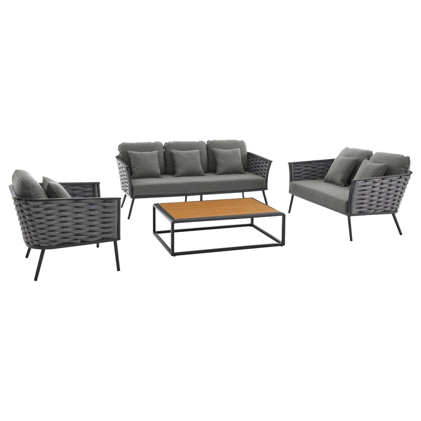 Modway Stance 4 Piece Outdoor Patio Aluminum Sectional Sofa Set FredCo