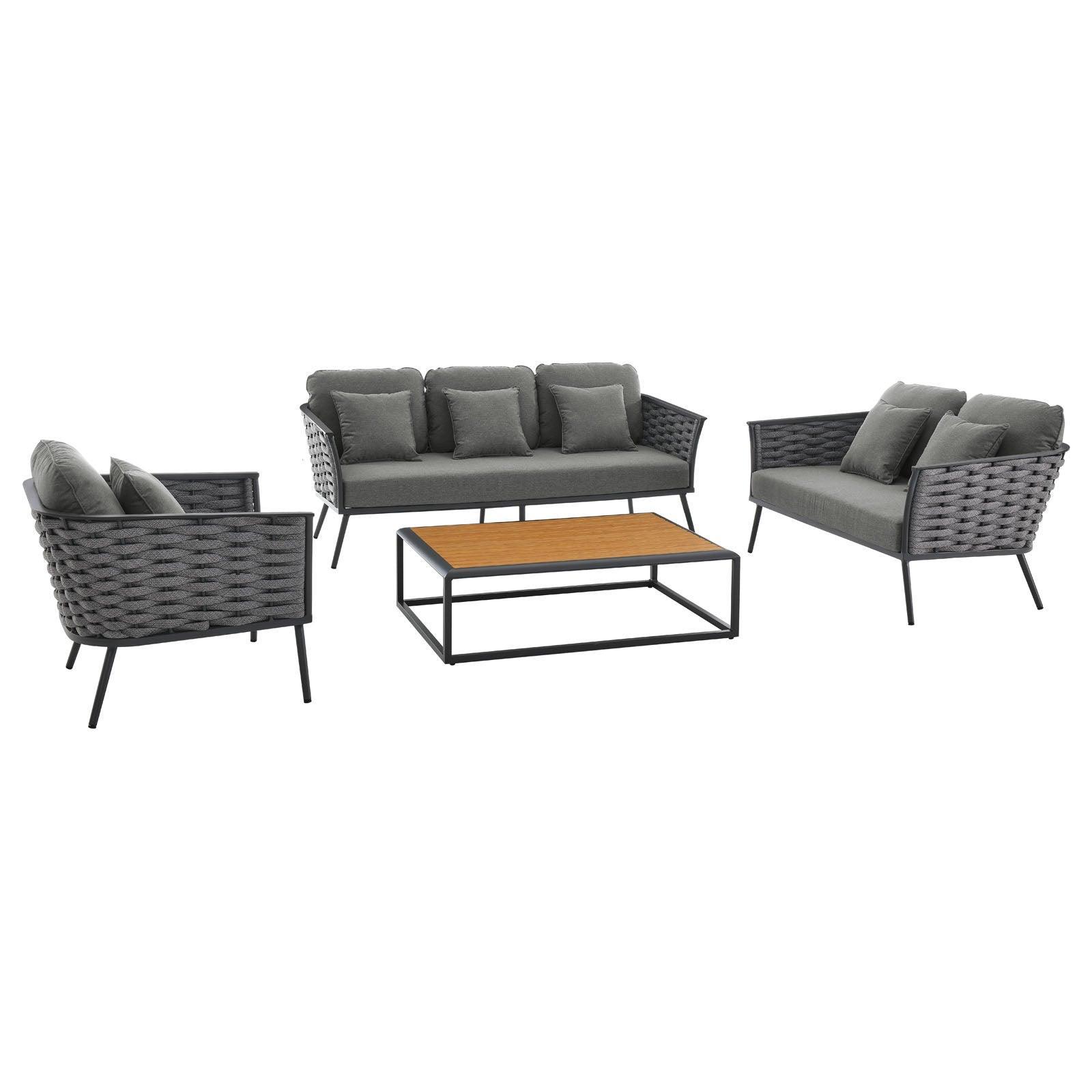 Modway Stance 4 Piece Outdoor Patio Aluminum Sectional Sofa Set FredCo