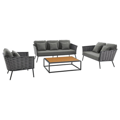 Modway Stance 4 Piece Outdoor Patio Aluminum Sectional Sofa Set FredCo
