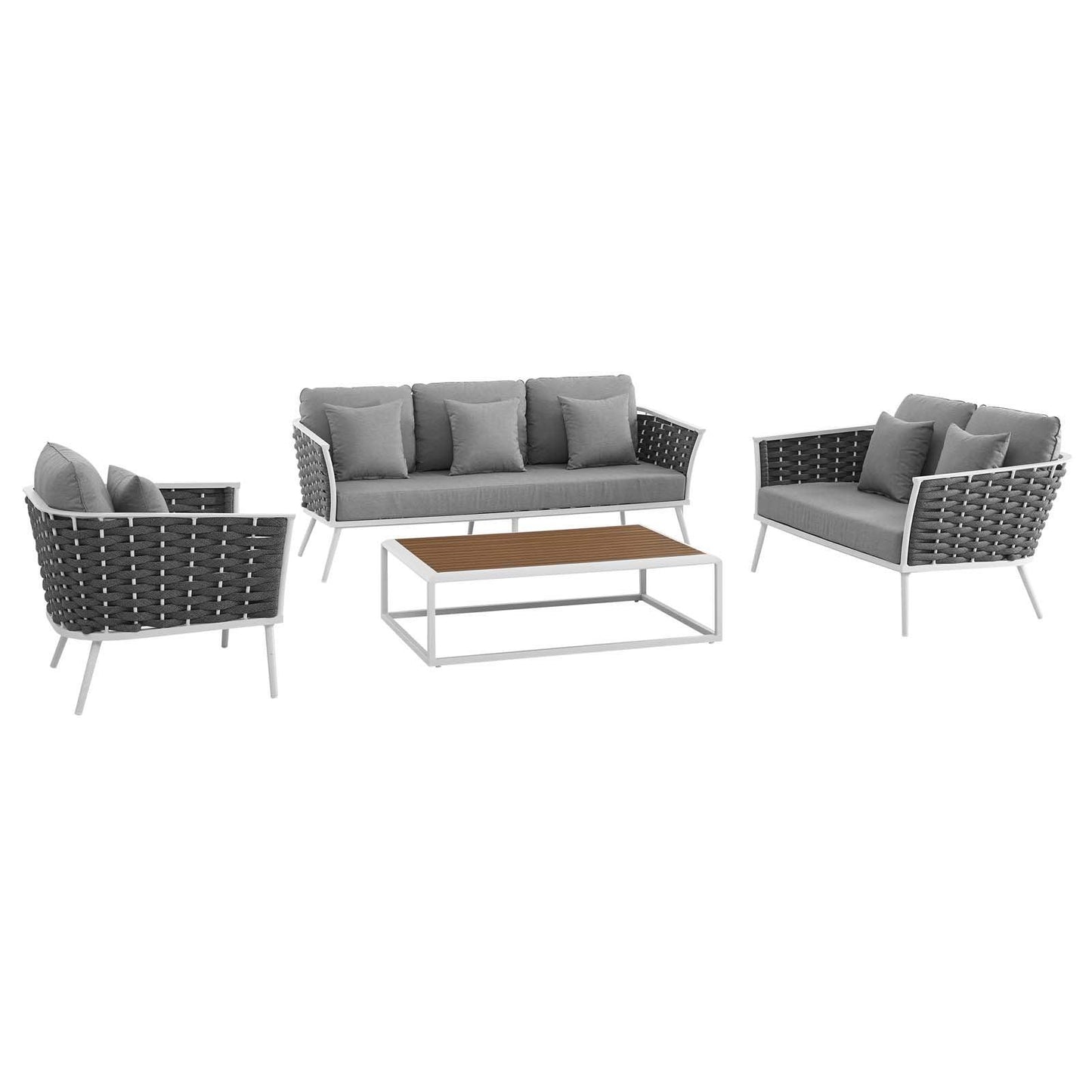 Modway Stance 4 Piece Outdoor Patio Aluminum Sectional Sofa Set FredCo