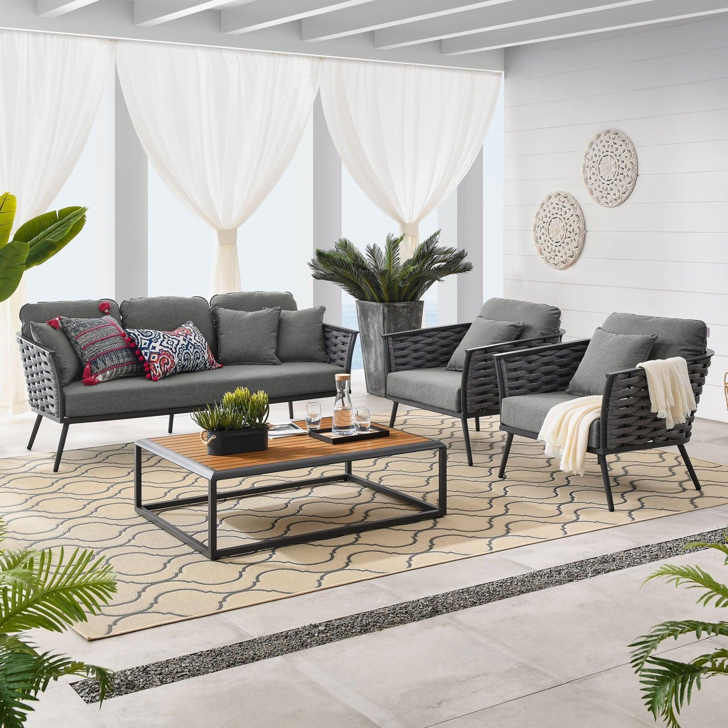 Modway Stance 4 Piece Outdoor Patio Aluminum Sectional Sofa Set, EEI-3167 FredCo