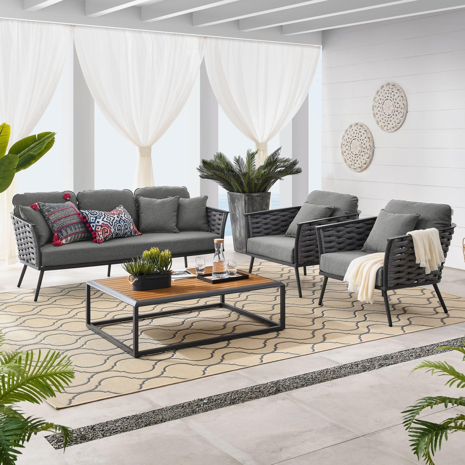 Modway Stance 4 Piece Outdoor Patio Aluminum Sectional Sofa Set, EEI-3167 FredCo
