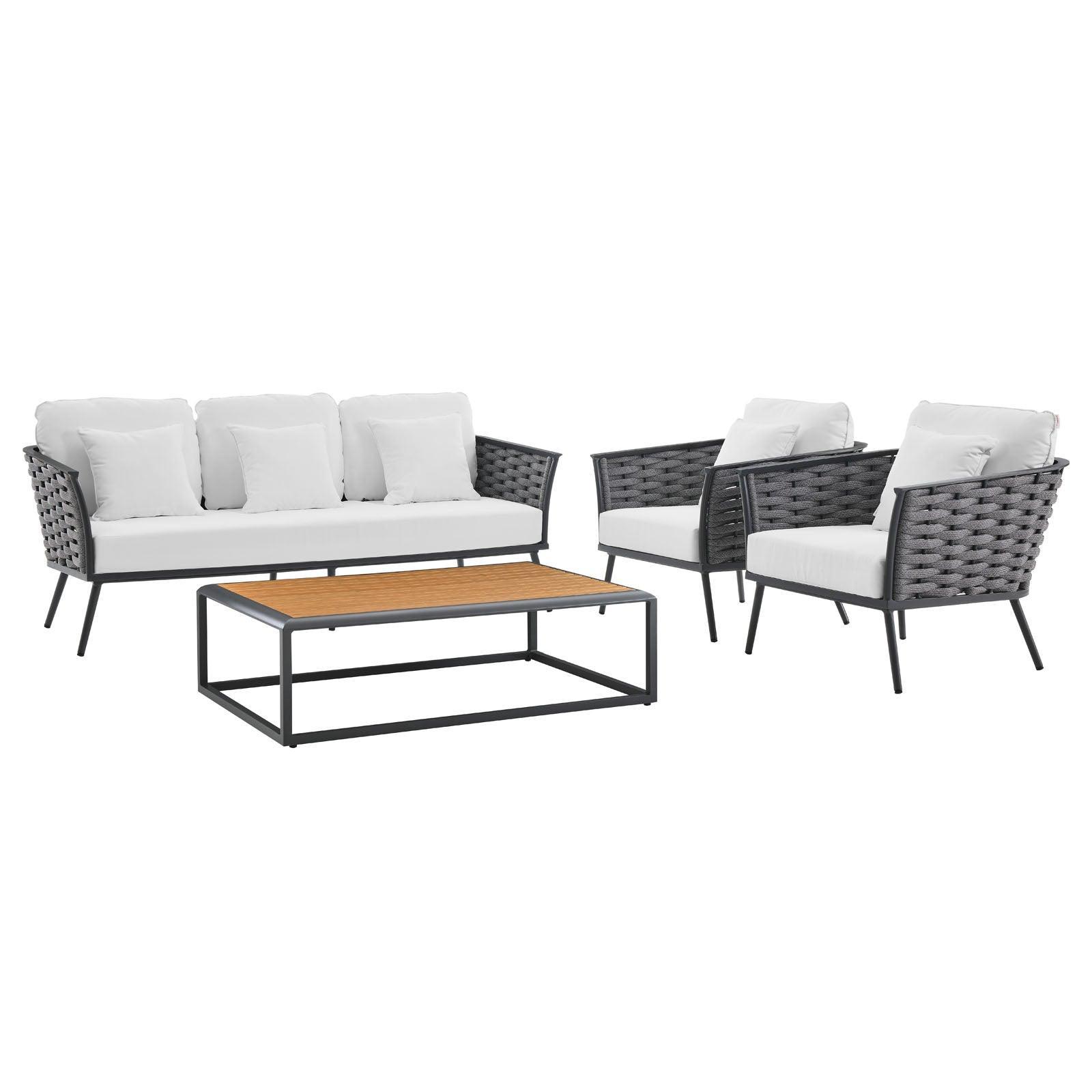 Modway Stance 4 Piece Outdoor Patio Aluminum Sectional Sofa Set, EEI-3167 FredCo