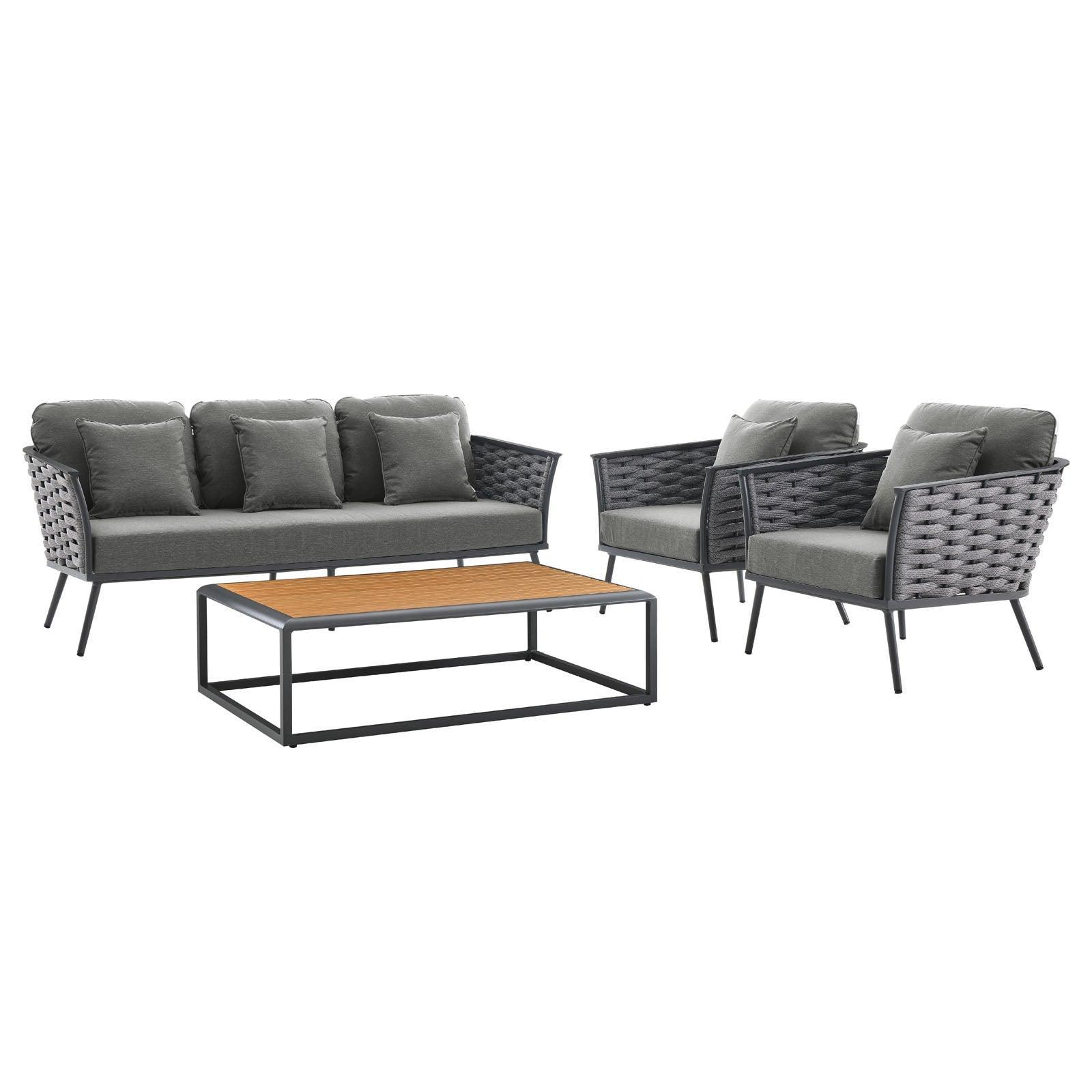 Modway Stance 4 Piece Outdoor Patio Aluminum Sectional Sofa Set, EEI-3167 FredCo