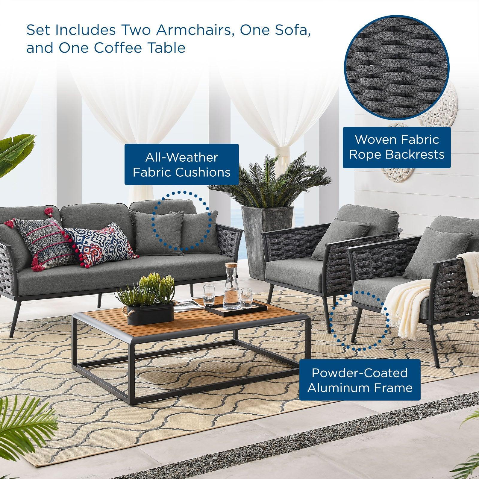 Modway Stance 4 Piece Outdoor Patio Aluminum Sectional Sofa Set, EEI-3167 FredCo