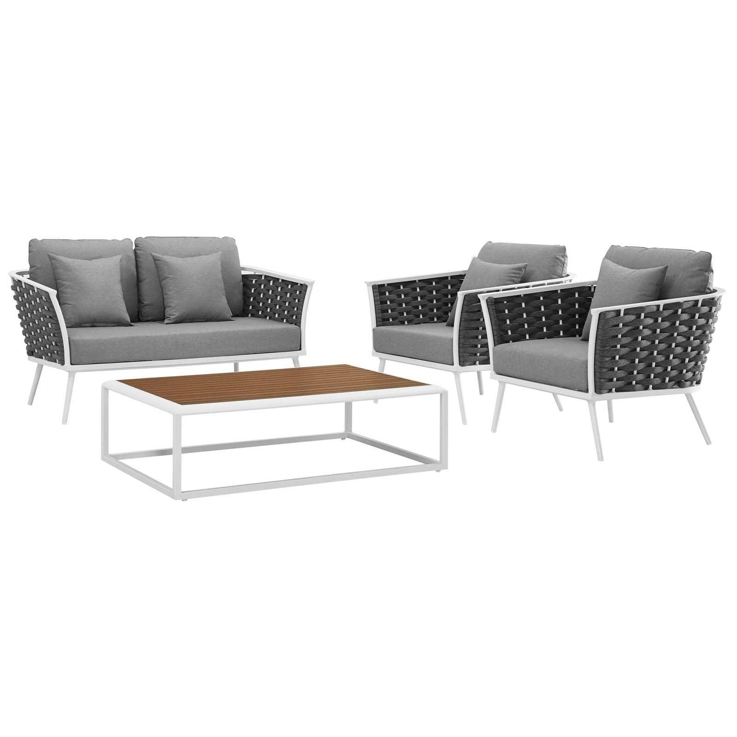 Modway Stance 4 Piece Outdoor Patio Aluminum Sectional Sofa Set, EEI-3172 FredCo