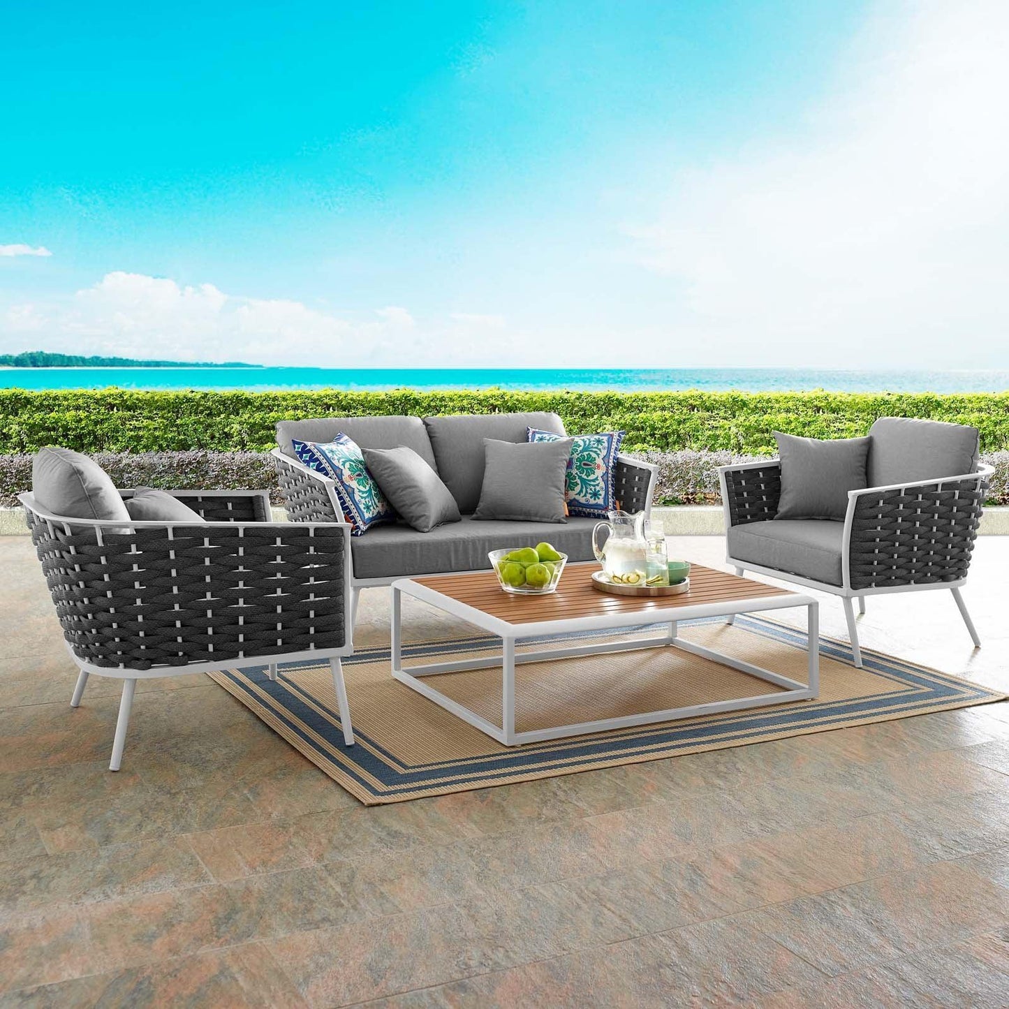 Modway Stance 4 Piece Outdoor Patio Aluminum Sectional Sofa Set, EEI-3172 FredCo