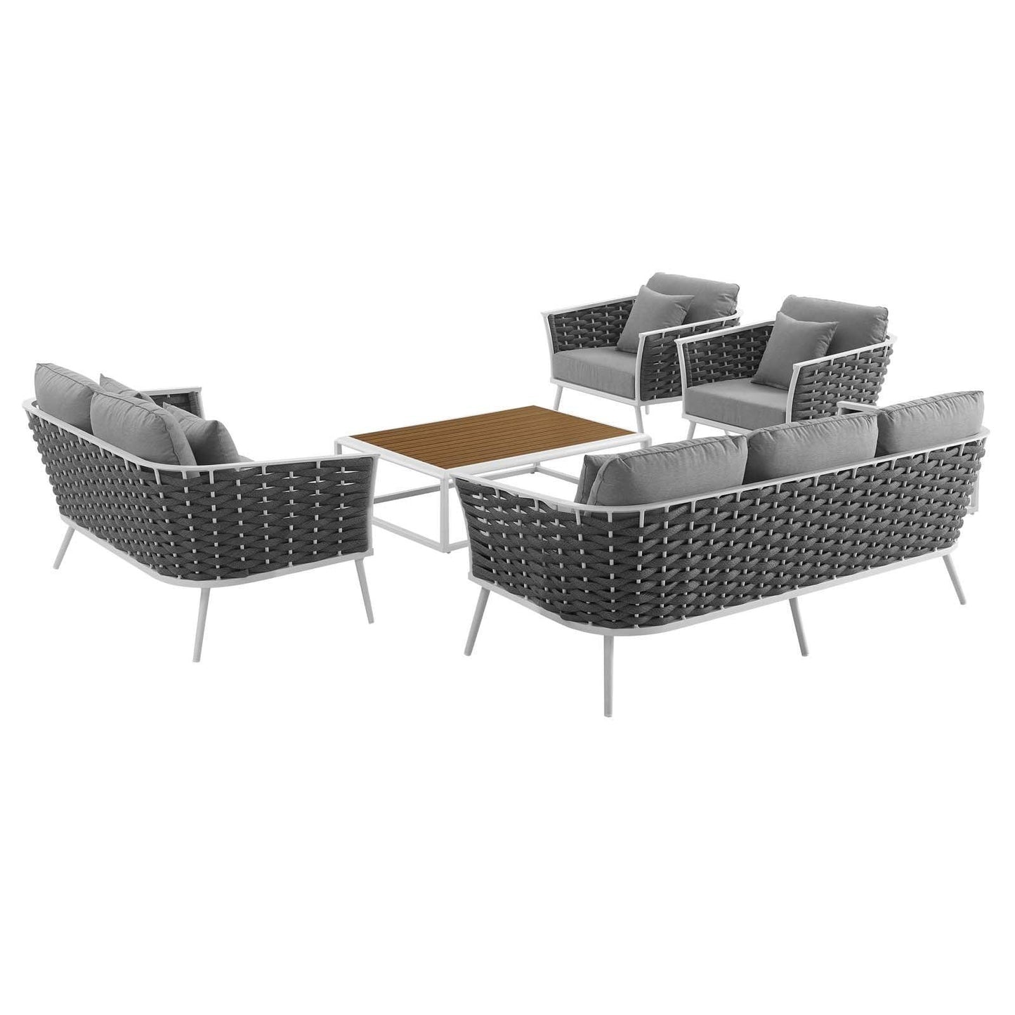 Modway Stance 5 Piece Outdoor Patio Aluminum Sectional Sofa Set FredCo