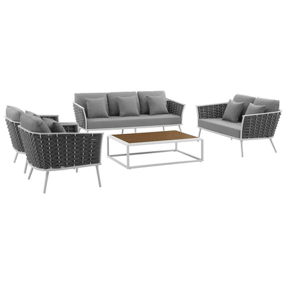 Modway Stance 5 Piece Outdoor Patio Aluminum Sectional Sofa Set FredCo