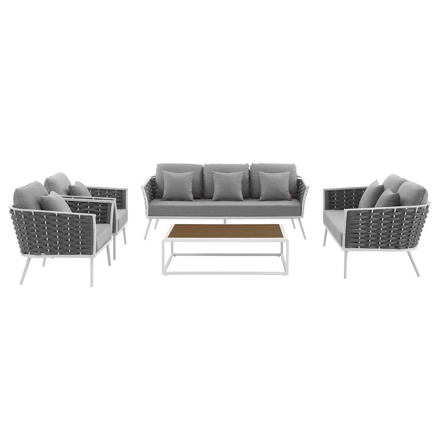 Modway Stance 5 Piece Outdoor Patio Aluminum Sectional Sofa Set FredCo