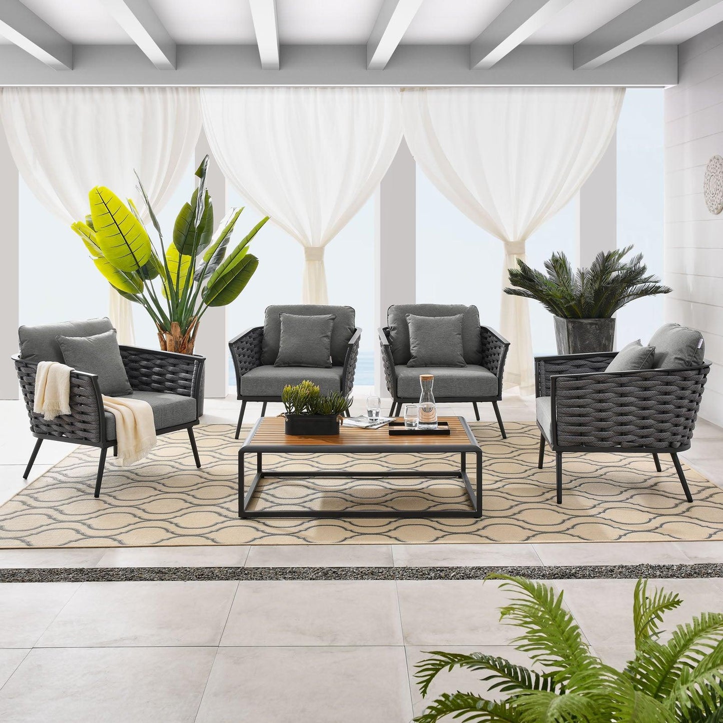 Modway Stance 5 Piece Outdoor Patio Aluminum Sectional Sofa Set, EEI-3321 FredCo