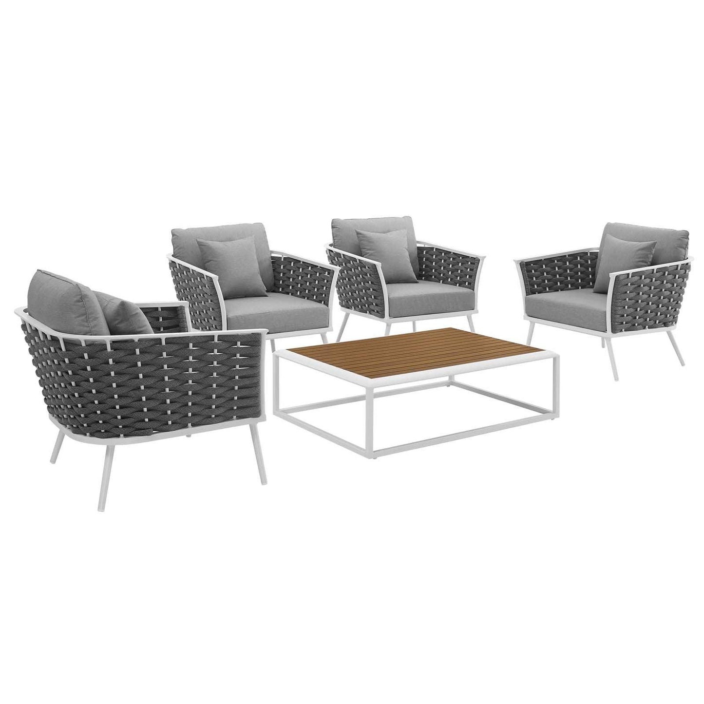 Modway Stance 5 Piece Outdoor Patio Aluminum Sectional Sofa Set, EEI-3321 FredCo