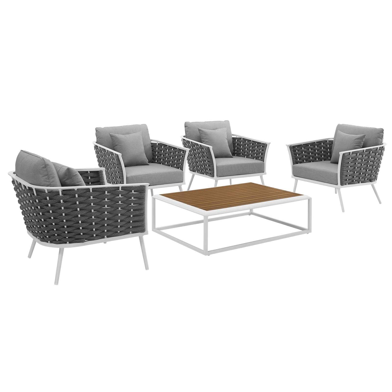 Modway Stance 5 Piece Outdoor Patio Aluminum Sectional Sofa Set, EEI-3321 FredCo