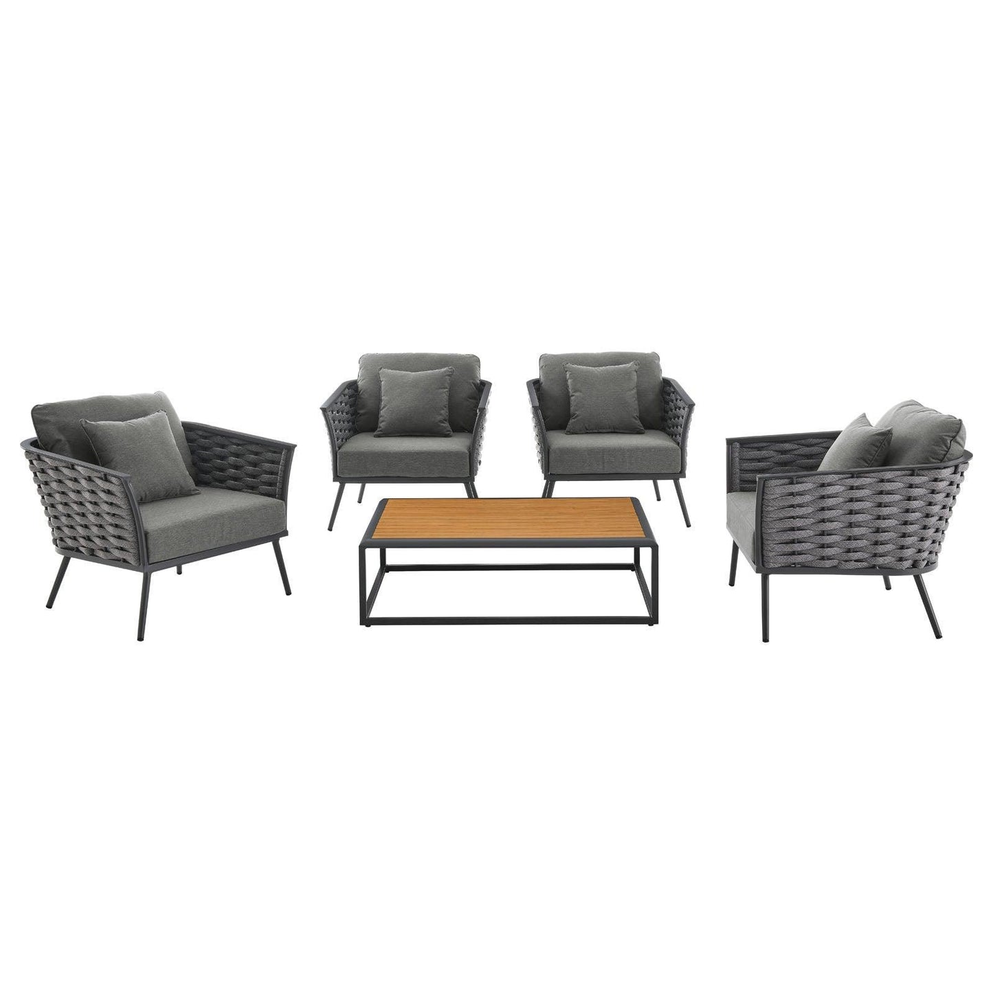 Modway Stance 5 Piece Outdoor Patio Aluminum Sectional Sofa Set, EEI-3321 FredCo