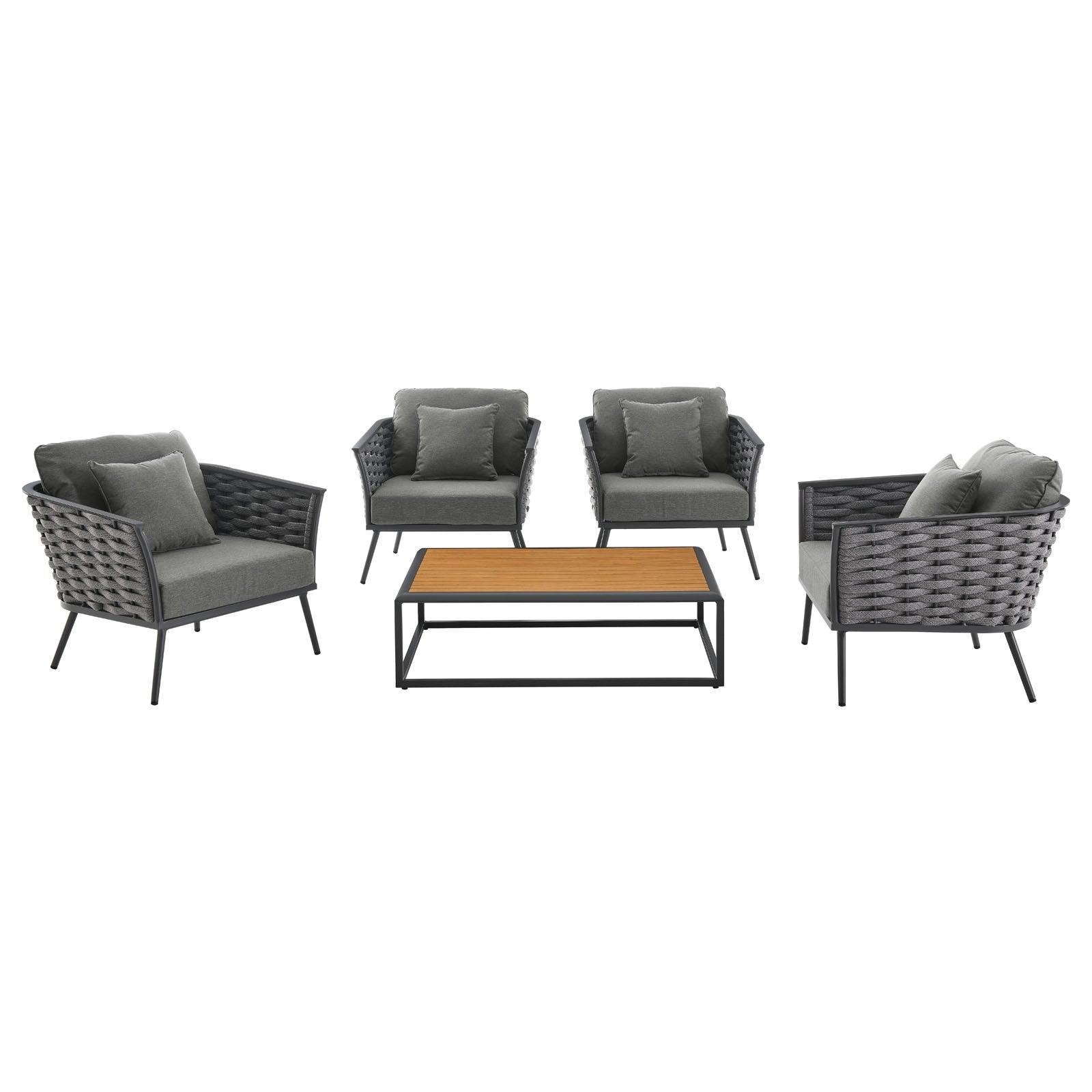 Modway Stance 5 Piece Outdoor Patio Aluminum Sectional Sofa Set, EEI-3321 FredCo