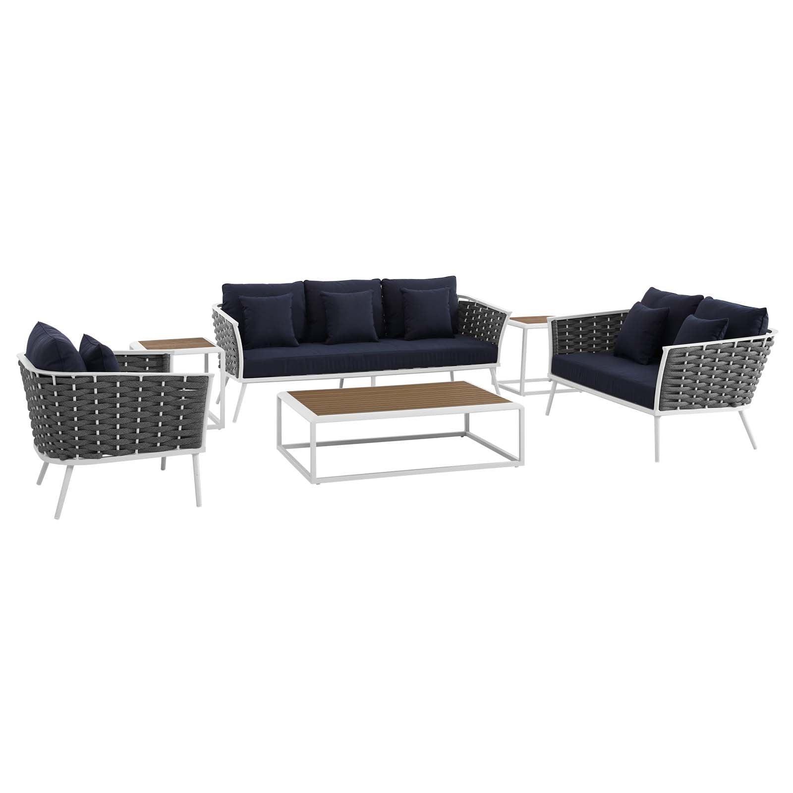 Modway Stance 6 Piece Outdoor Patio Aluminum Sectional Sofa Set FredCo