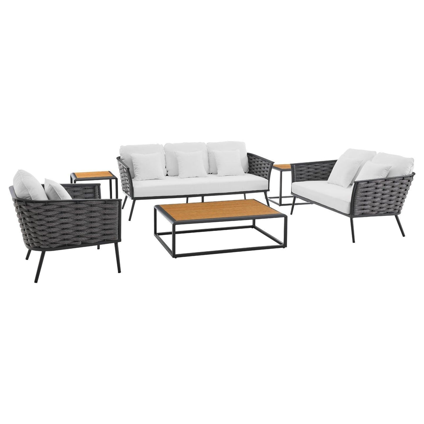 Modway Stance 6 Piece Outdoor Patio Aluminum Sectional Sofa Set FredCo