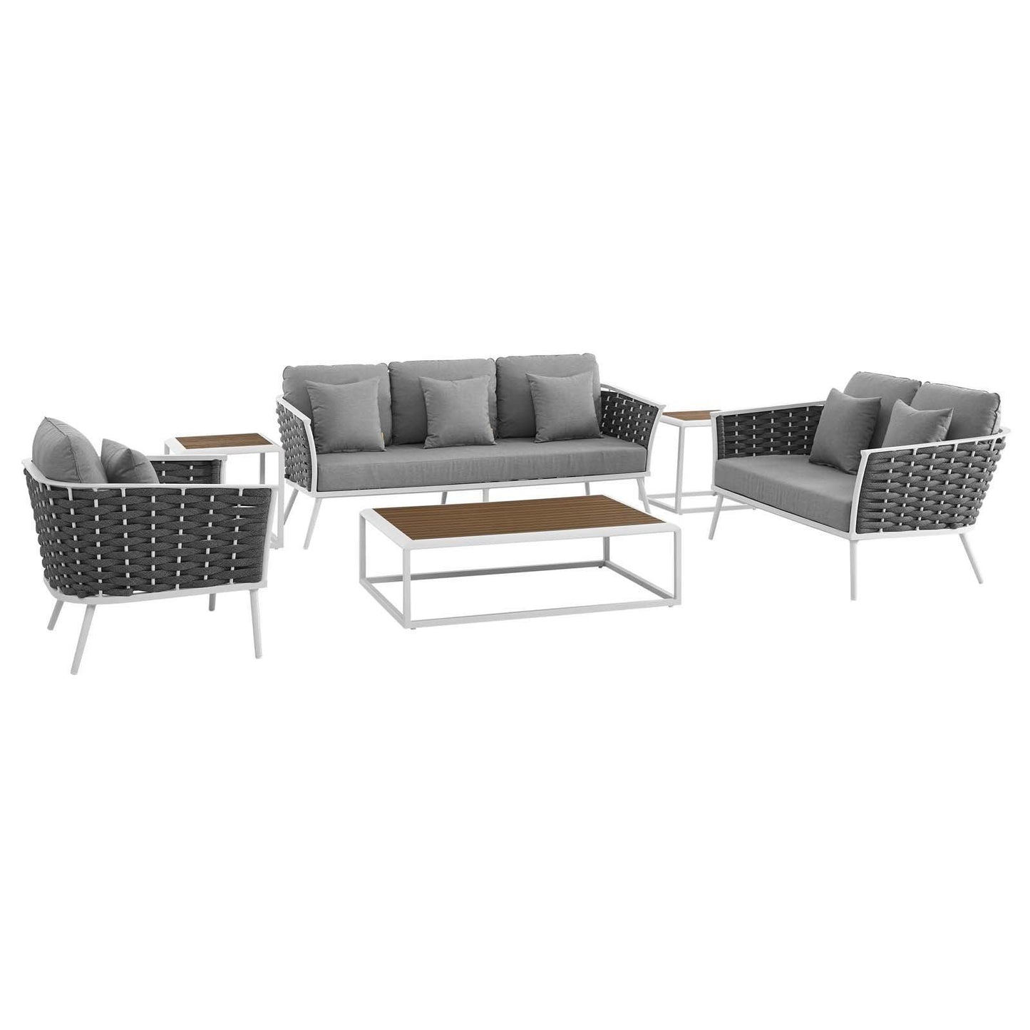 Modway Stance 6 Piece Outdoor Patio Aluminum Sectional Sofa Set FredCo
