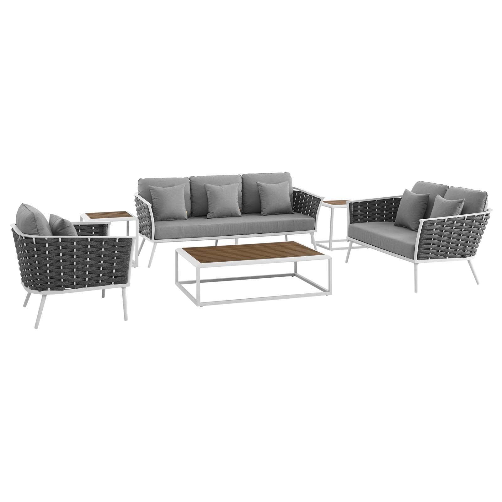 Modway Stance 6 Piece Outdoor Patio Aluminum Sectional Sofa Set FredCo