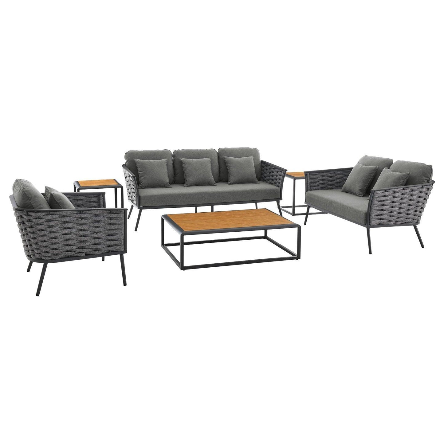 Modway Stance 6 Piece Outdoor Patio Aluminum Sectional Sofa Set FredCo
