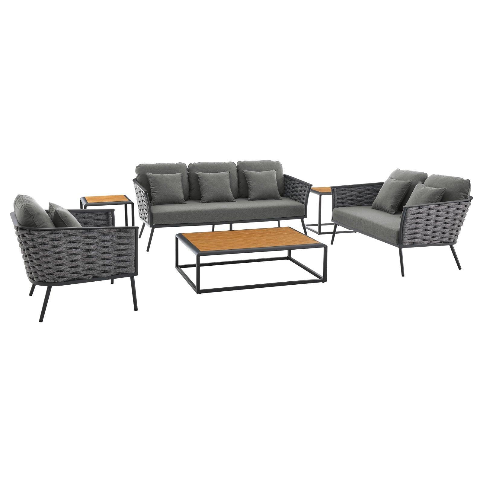 Modway Stance 6 Piece Outdoor Patio Aluminum Sectional Sofa Set FredCo