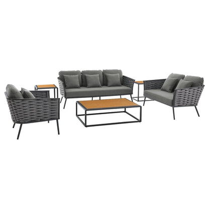 Modway Stance 6 Piece Outdoor Patio Aluminum Sectional Sofa Set FredCo