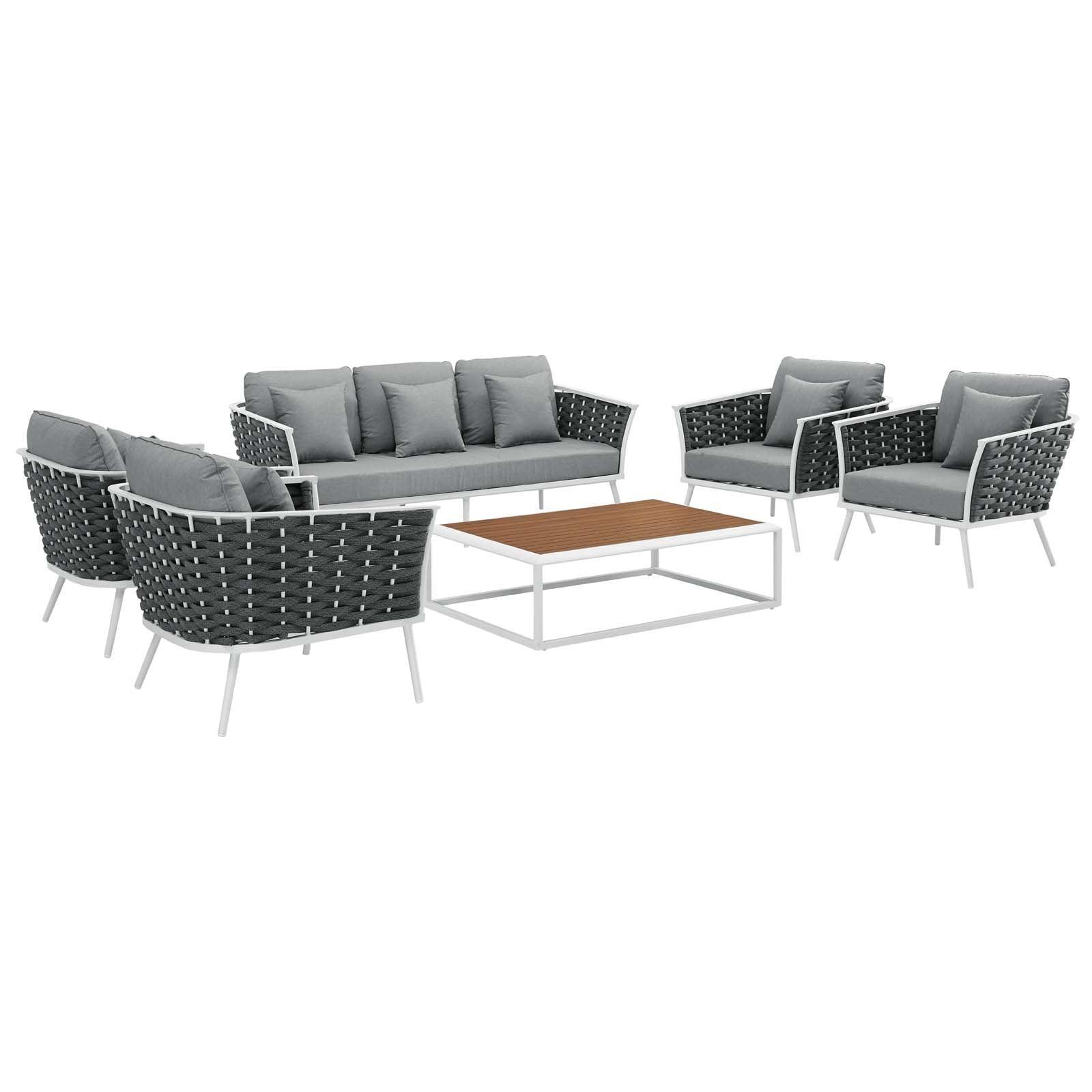 Modway Stance 6 Piece Outdoor Patio Aluminum Sectional Sofa Set, EEI-3168 FredCo