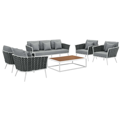 Modway Stance 6 Piece Outdoor Patio Aluminum Sectional Sofa Set, EEI-3168 FredCo