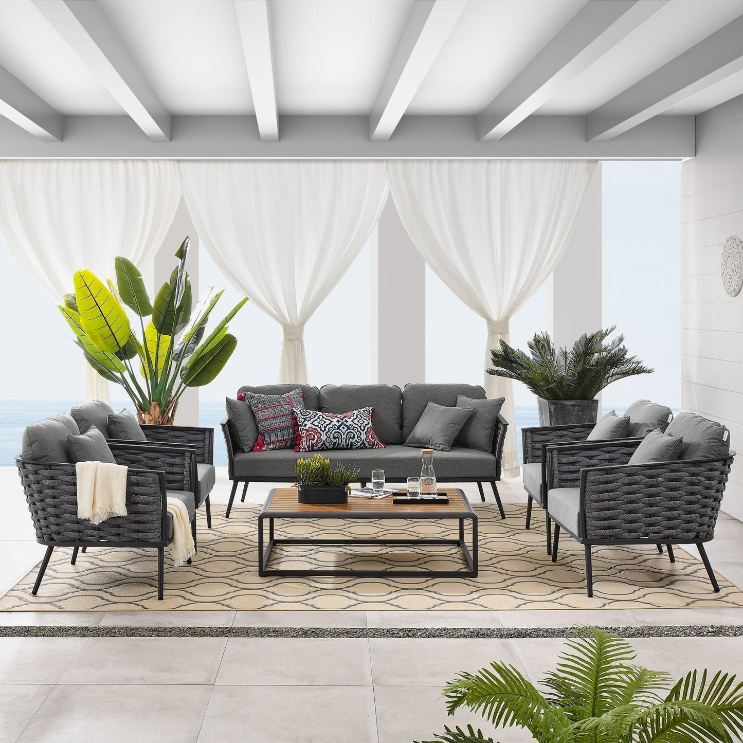 Modway Stance 6 Piece Outdoor Patio Aluminum Sectional Sofa Set, EEI-3168 FredCo
